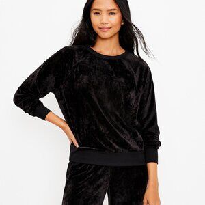 NWT! LOFT Lou & Grey Crushed Velour Sweatshirt, black, size S (fits S/M)